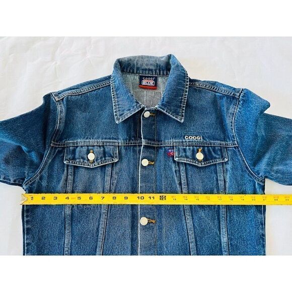 Coogi Down Under Womens Jean Jacket Blue Denim Fringe Hem Button Up Long Sleeve - Picture 8 of 10